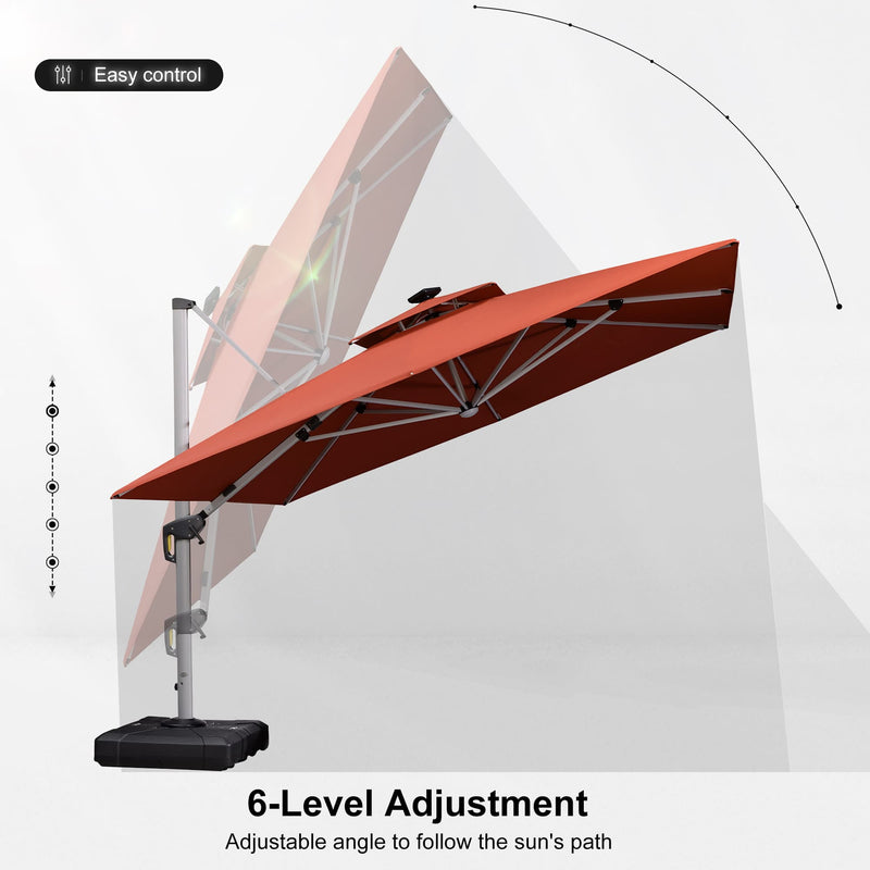 PURPLE LEAF Square Cantilever Umbrella with Base, Outdoor Umbrellas with Lights