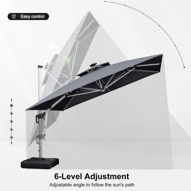 PURPLE LEAF Square Cantilever Umbrella with Base, Outdoor Umbrellas with Lights