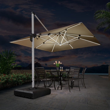 led offset patio umbrella 9/10/11/12ft Solar LED Square Cantilever Patio Umbrella