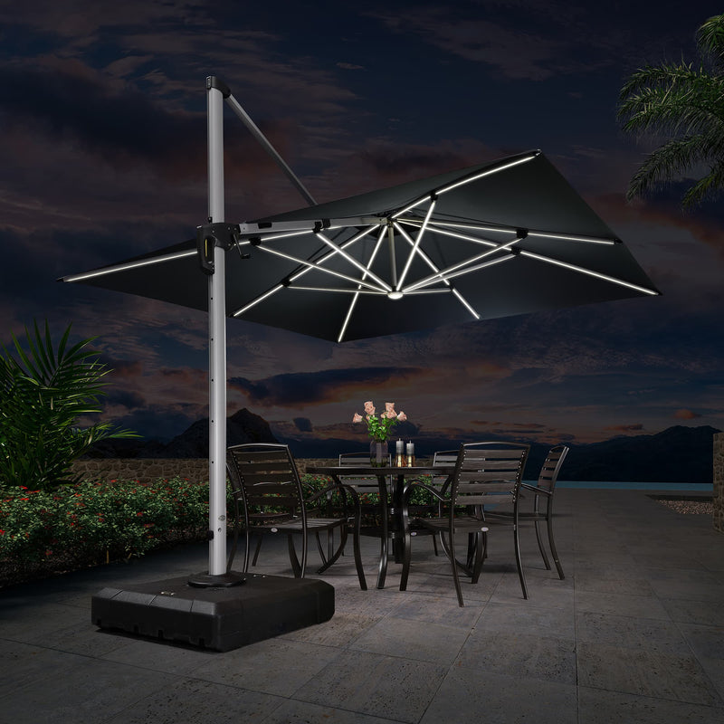PURPLE LEAF Double Top 9 / 10 / 11 / 12 ft Square Outdoor Umbrellas with Lights