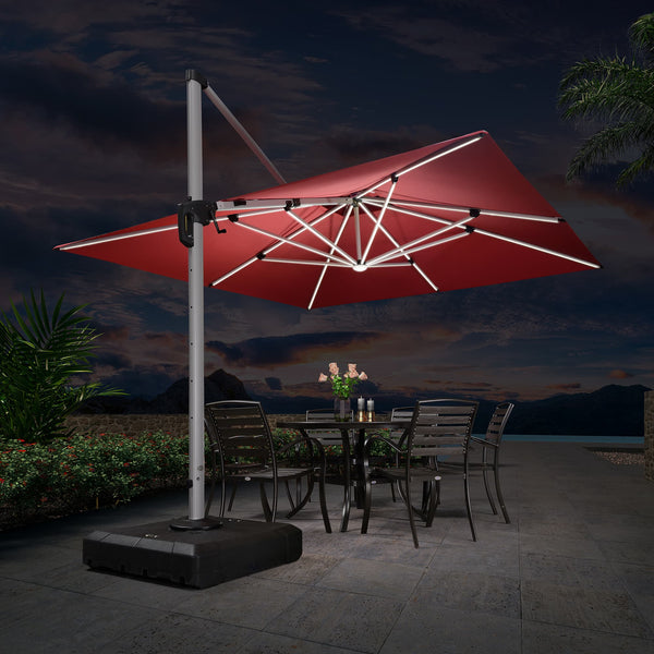 9/10/11/12ft Solar LED Square Cantilever Patio Umbrella
