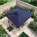 PURPLE LEAF Outdoor Garden Umbrella with Base, Cantilever Umbrellas in Wood Color