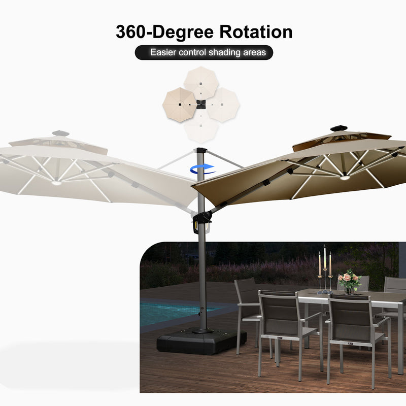 PURPLE LEAF Round Cantilever Umbrella with Base, Outdoor Umbrellas with Lights