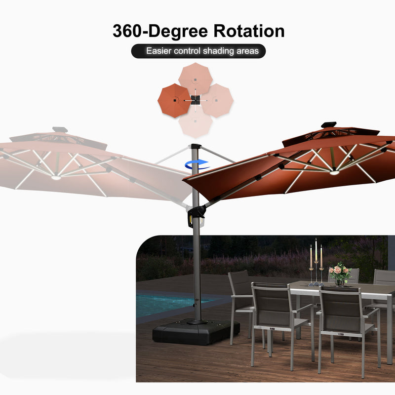PURPLE LEAF Round Cantilever Umbrella with Base, Outdoor Umbrellas with Lights