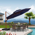 PURPLE LEAF Double Top 10 / 11 / 12 / 13 ft Round Aluminum Patio Umbrella in Wood Color