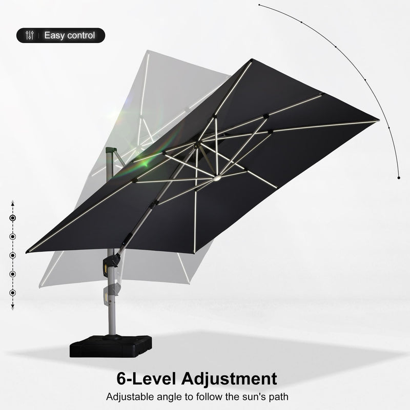 PURPLE LEAF Double Top 9 / 10 / 11 / 12 ft Square Outdoor Umbrellas with Lights