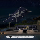 PURPLE LEAF Square Cantilever Umbrella with Base, Outdoor Umbrellas with Lights