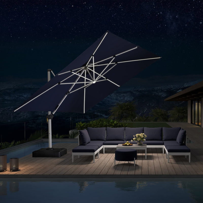 Clearance - PURPLE LEAF OPEN BOX Square Outdoor Umbrellas with Lights