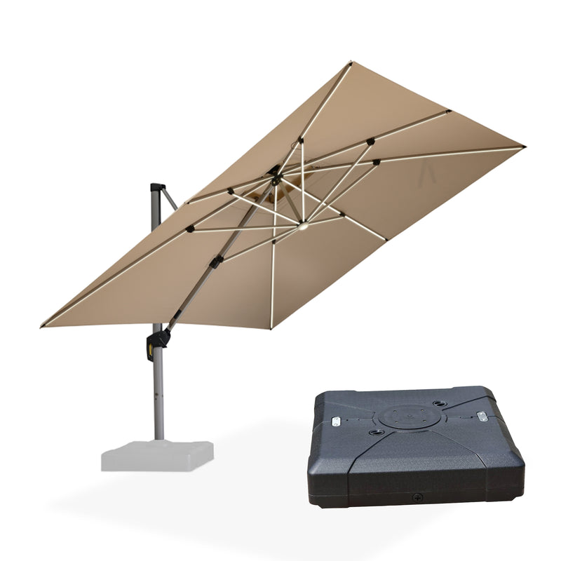 PURPLE LEAF Square Cantilever Umbrella with Base, Outdoor Umbrellas with Lights