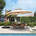PURPLE LEAF Double Top 10 / 11 / 12 / 13 ft Round Aluminum Patio Umbrella in Wood Color