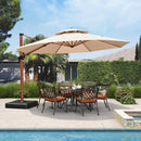 PURPLE LEAF Outdoor Garden Umbrella with Base, Cantilever Umbrellas in Wood Color