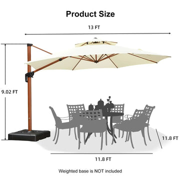 Wood-Grain Aluminum Patio Umbrella (10-13 ft)