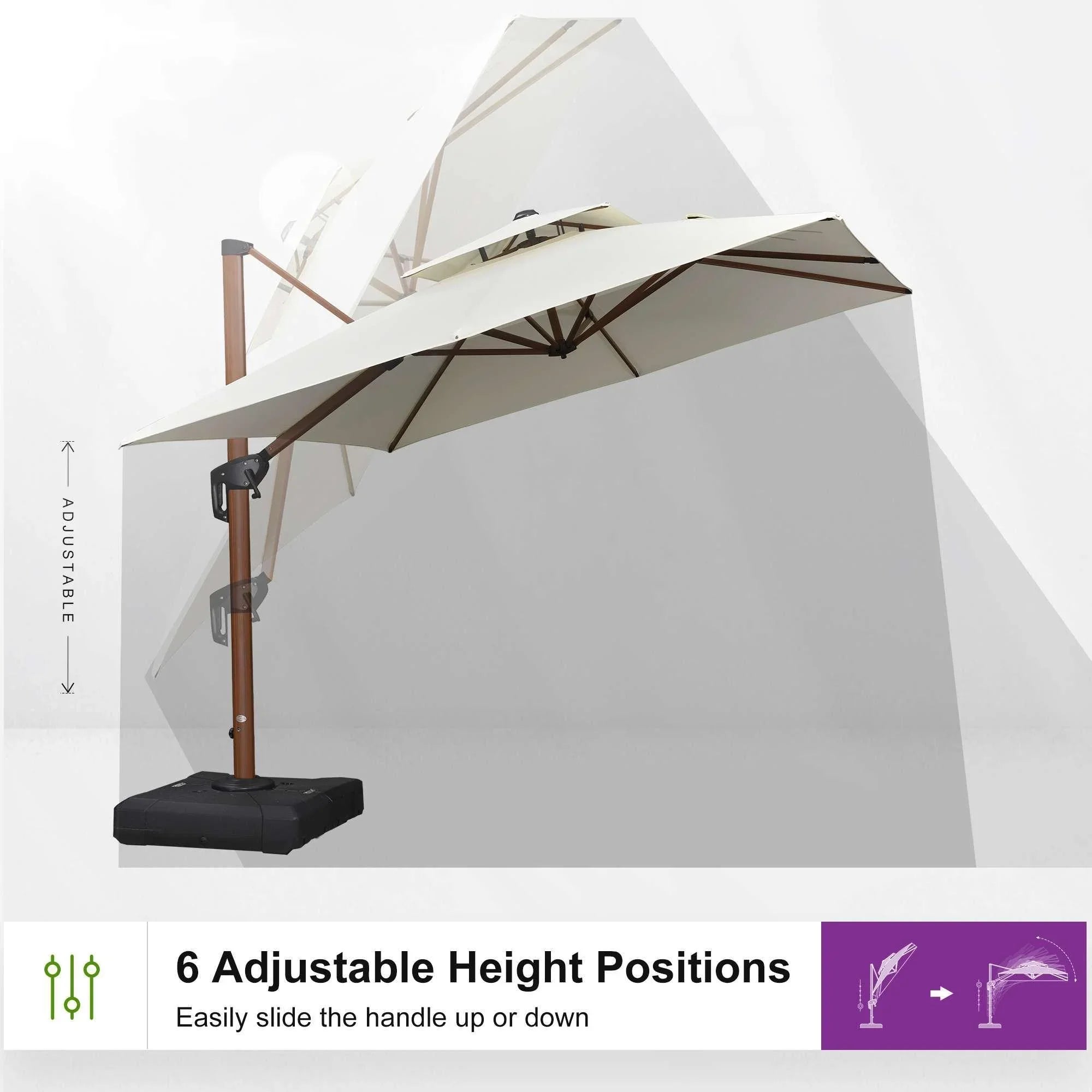 9/10/11/12ft Wood Pattern Square Outdoor Sun Umbrella for Garden