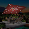 PURPLE LEAF Rectangular Cantilever Umbrella with Base, Outdoor Umbrellas with Lights