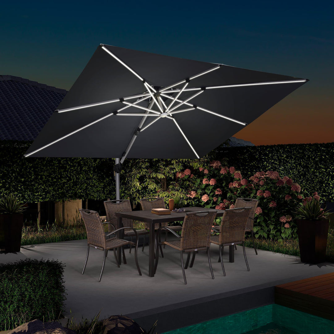 PURPLE LEAF 9x12ft Patio Umbrella with Solar Lights, Rectangular Patio Umbrella, Yard Umbrellas, Navy Blue
