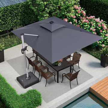 cantilever patio umbrella with lights and base WESTLAKE 9 Ft Solar LED Umbrella, Beige this umbrella will indulge you in plenty of shade all day long and keep your nights bright with its 32 solar 10 Ft. Solar Power Lighted