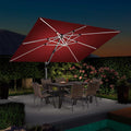 PURPLE LEAF Rectangular Cantilever Umbrella with Base, Outdoor Umbrellas with Lights