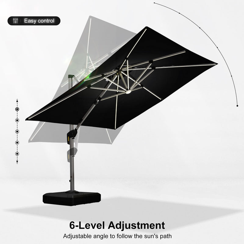 PURPLE LEAF Square Cantilever Umbrella with Base, Outdoor Umbrellas with Lights