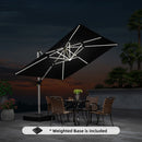 PURPLE LEAF Square Cantilever Umbrella with Base, Outdoor Umbrellas with Lights