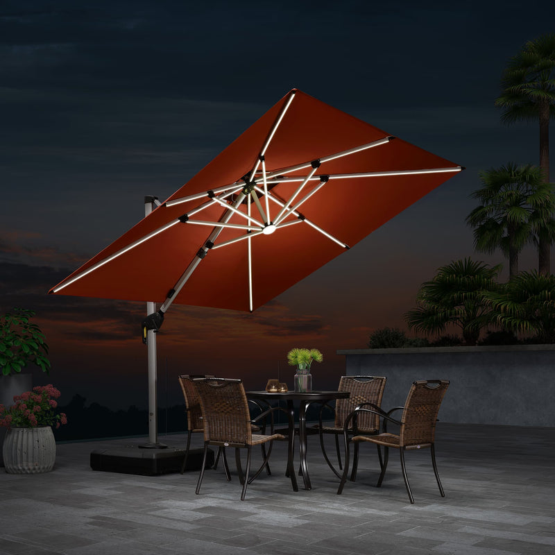 Clearance - PURPLE LEAF OPEN BOX Square Outdoor Umbrellas with Lights