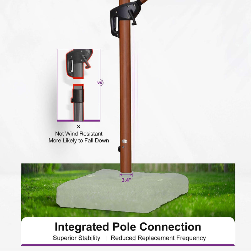 PURPLE LEAF Outdoor Garden Umbrella with Base, Cantilever Umbrellas in Wood Color
