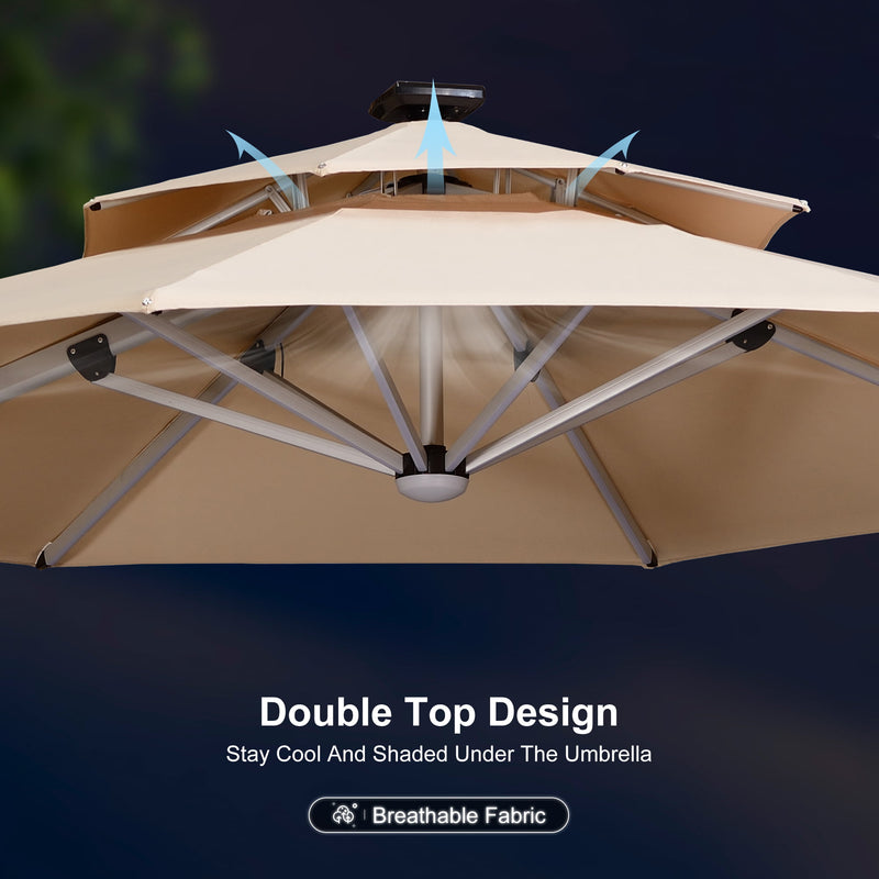 PURPLE LEAF Round Cantilever Umbrella with Base, Outdoor Umbrellas with Lights