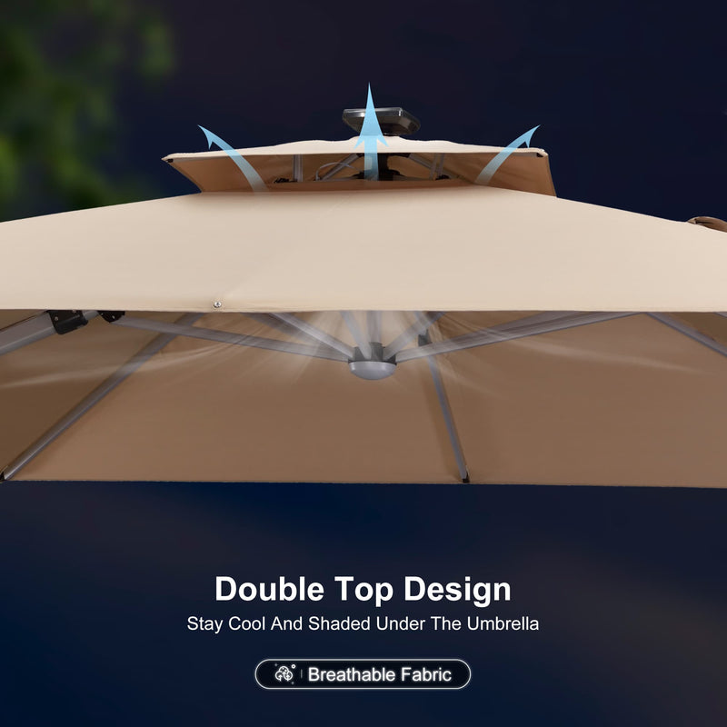 PURPLE LEAF Square Cantilever Umbrella with Base, Outdoor Umbrellas with Lights