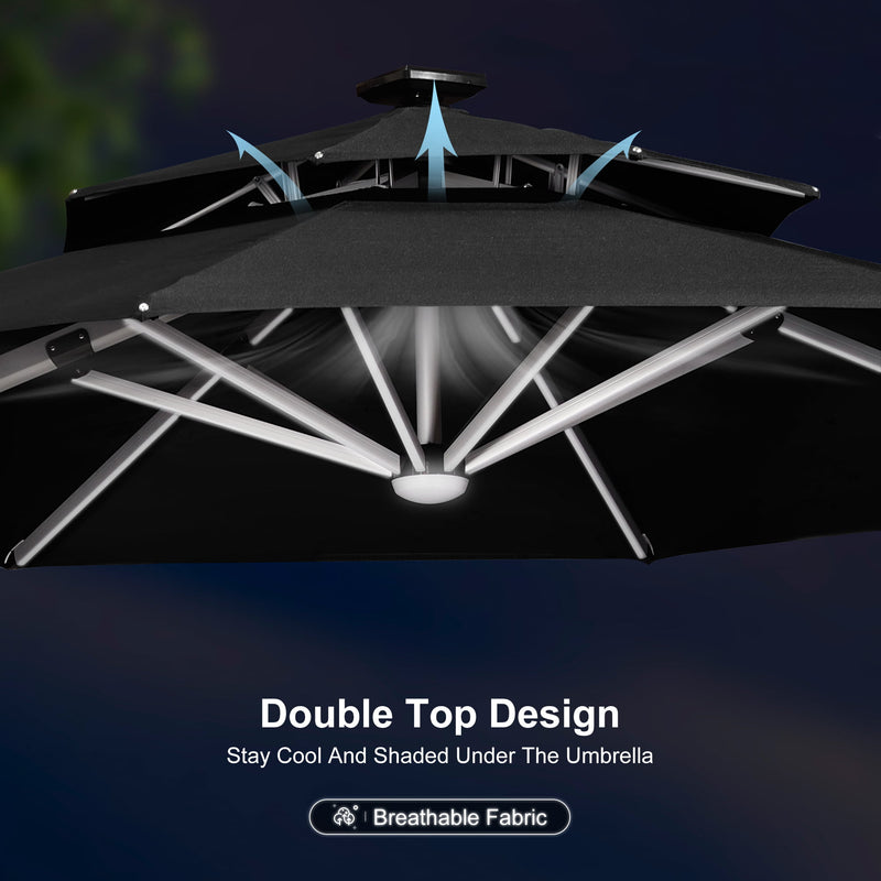 PURPLE LEAF Round Cantilever Umbrella with Base, Outdoor Umbrellas with Lights