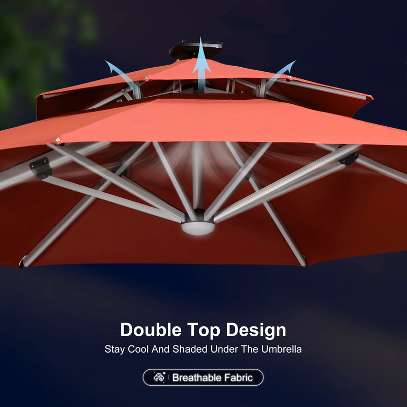 PURPLE LEAF Round Cantilever Umbrella with Base, Outdoor Umbrellas with Lights