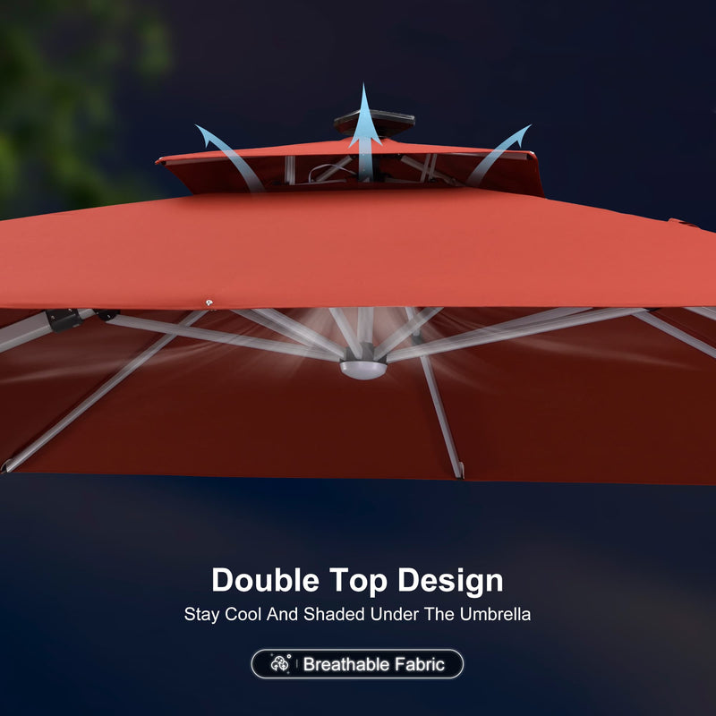 PURPLE LEAF Square Cantilever Umbrella with Base, Outdoor Umbrellas with Lights