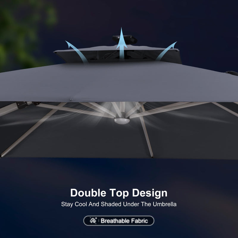 PURPLE LEAF Rectangular Cantilever Umbrella with Base, Outdoor Umbrellas with Lights