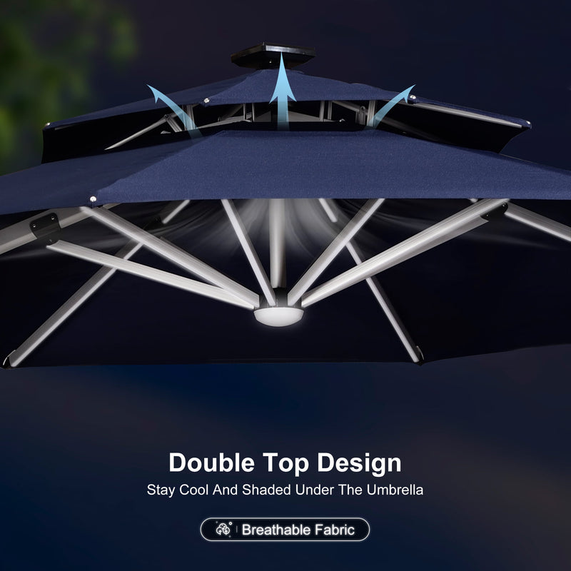 PURPLE LEAF Round Cantilever Umbrella with Base, Outdoor Umbrellas with Lights