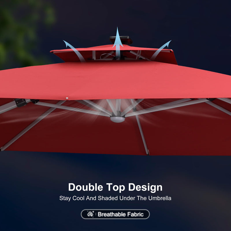 PURPLE LEAF Square Cantilever Umbrella with Base, Outdoor Umbrellas with Lights