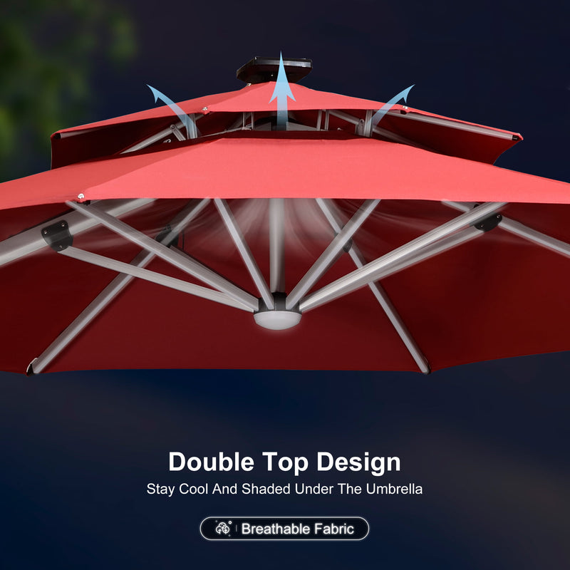 PURPLE LEAF Round Cantilever Umbrella with Base, Outdoor Umbrellas with Lights