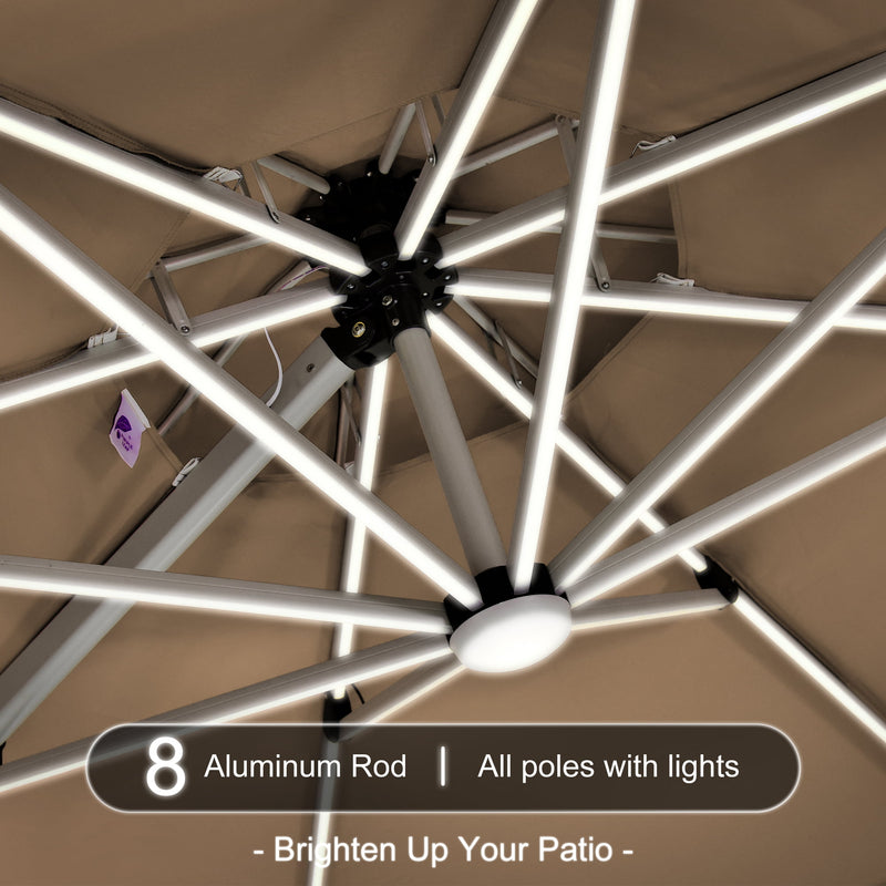 PURPLE LEAF Round Cantilever Umbrella with Base, Outdoor Umbrellas with Lights