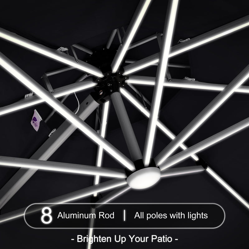 PURPLE LEAF Round Cantilever Umbrella with Base, Outdoor Umbrellas with Lights