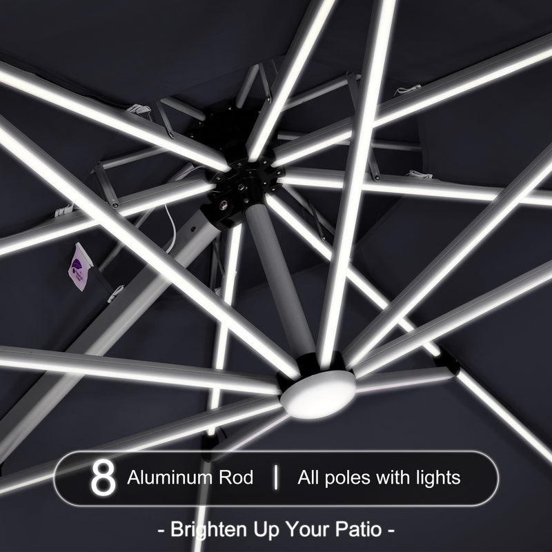 PURPLE LEAF Round Cantilever Umbrella with Base, Outdoor Umbrellas with Lights