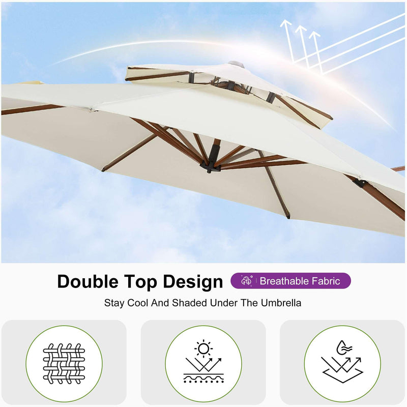 PURPLE LEAF Outdoor Garden Umbrella with Base, Cantilever Umbrellas in Wood Color