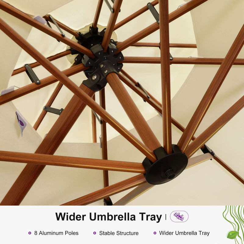 PURPLE LEAF Outdoor Garden Umbrella with Base, Cantilever Umbrellas in Wood Color