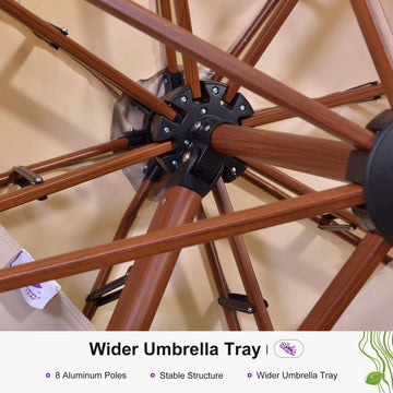 Wood-Grain Aluminum Patio Umbrella (10-13 ft)