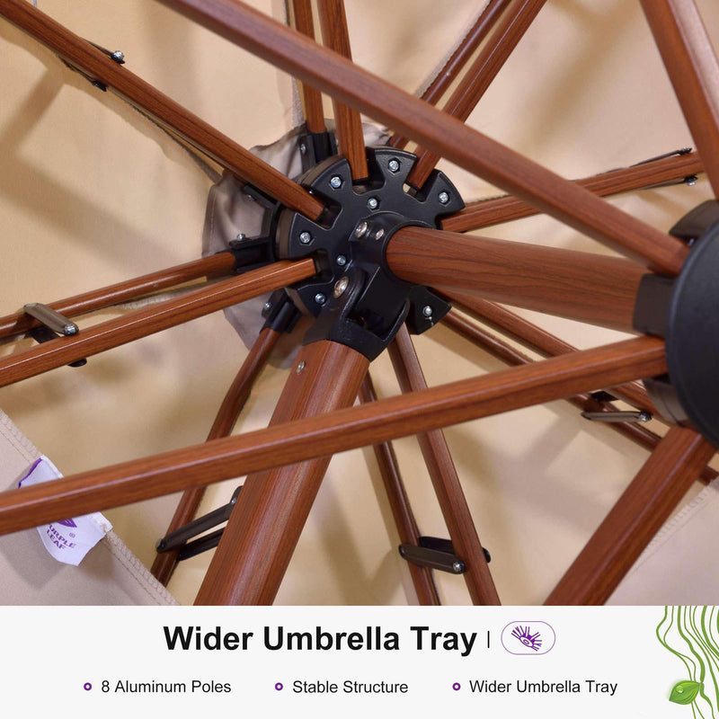 PURPLE LEAF Outdoor Garden Umbrella with Base, Cantilever Umbrellas in Wood Color