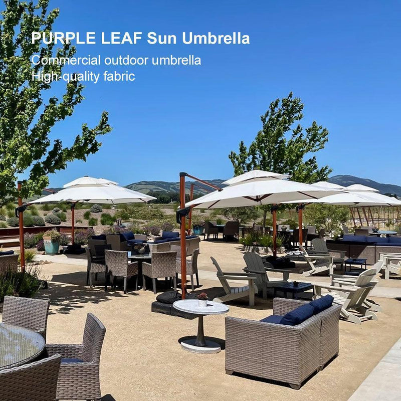 PURPLE LEAF Outdoor Garden Umbrella with Base, Cantilever Umbrellas in Wood Color