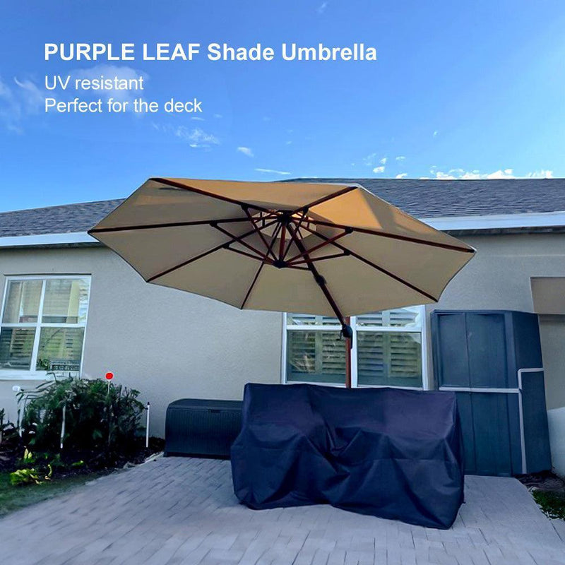 PURPLE LEAF Outdoor Garden Umbrella with Base, Cantilever Umbrellas in Wood Color