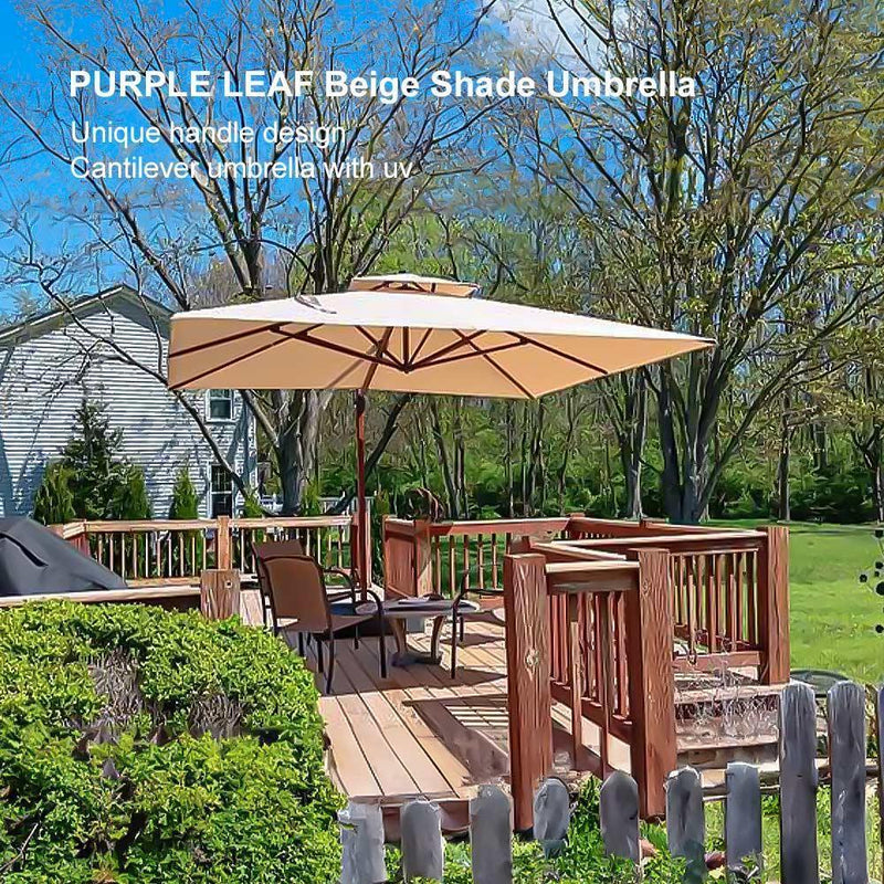 PURPLE LEAF Outdoor Garden Umbrella with Base, Cantilever Umbrellas in Wood Color