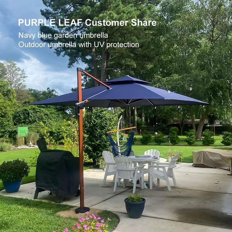 PURPLE LEAF Outdoor Patio Umbrella with Base, Garden Pool Umbrella, Navy Blue