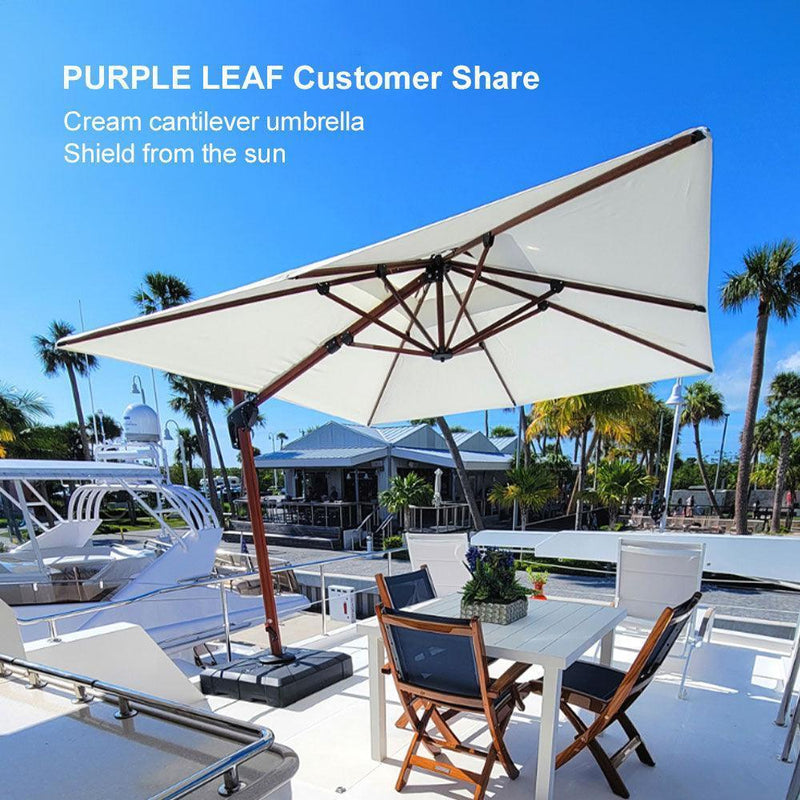 PURPLE LEAF Outdoor Garden Umbrella with Base, Cantilever Umbrellas in Wood Color