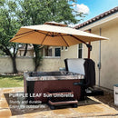 PURPLE LEAF Outdoor Garden Umbrella with Base, Cantilever Umbrellas in Wood Color