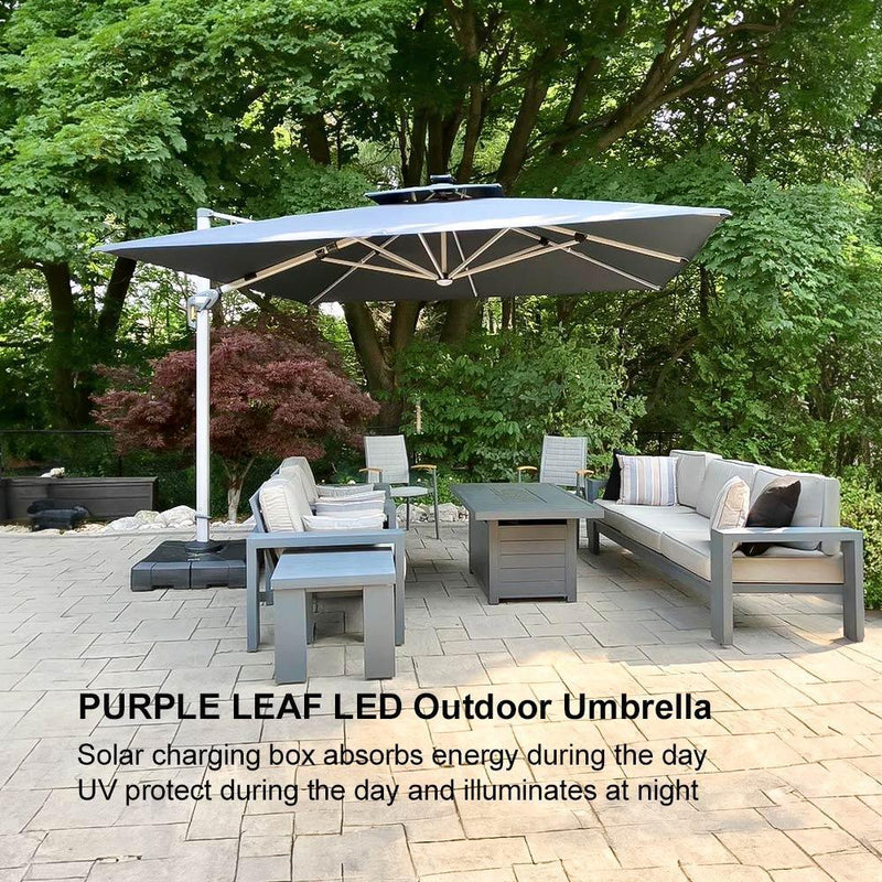 PURPLE LEAF Double Top 9 / 10 / 11 / 12 ft Square Outdoor Umbrellas with Lights