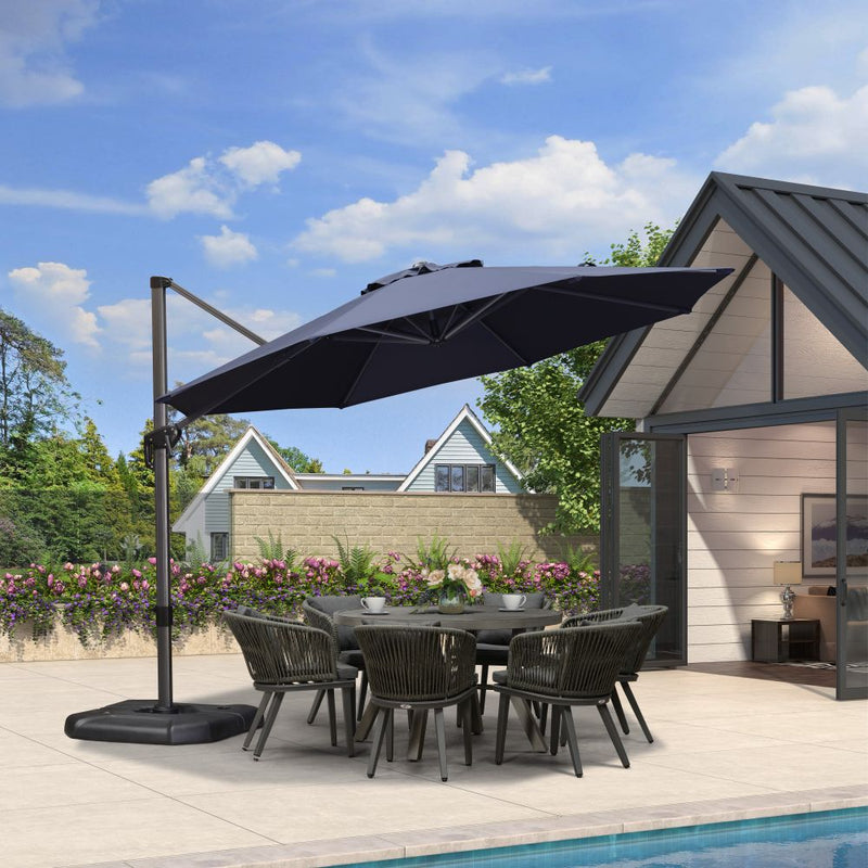 PURPLE LEAF Affordable Outdoor Umbrella with Base, Round Cantilever Umbrella for Garden