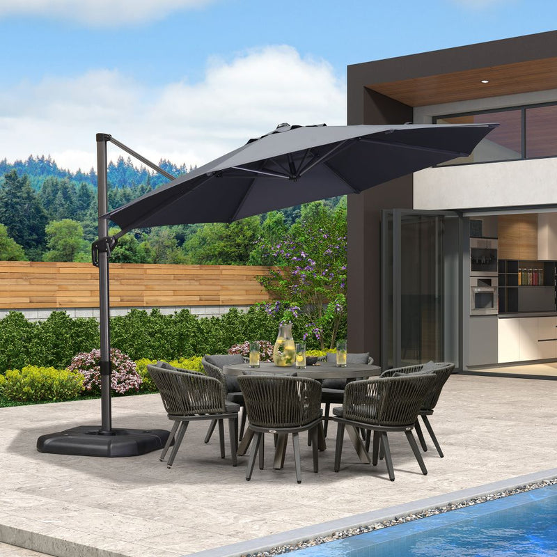 PURPLE LEAF Affordable Outdoor Umbrella with Base, Round Cantilever Umbrella for Garden